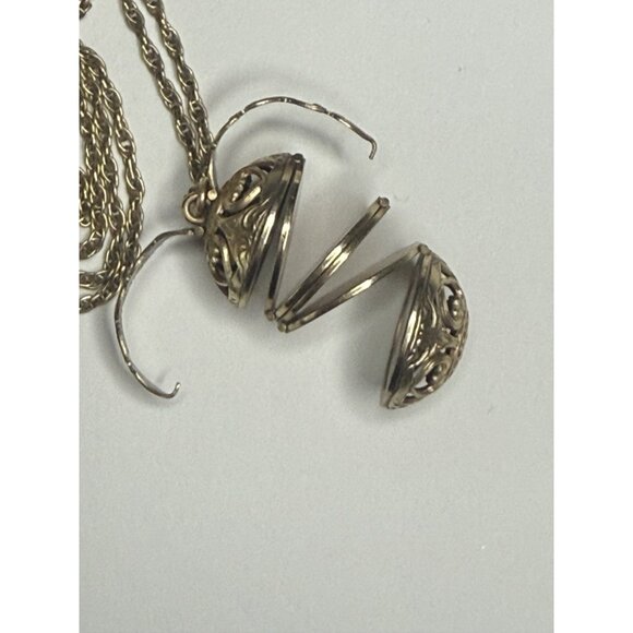 Gold Ball Locket Necklace Antique LeStage Ornate Fold Out w/ Pics Harry Potter - Picture 2 of 5